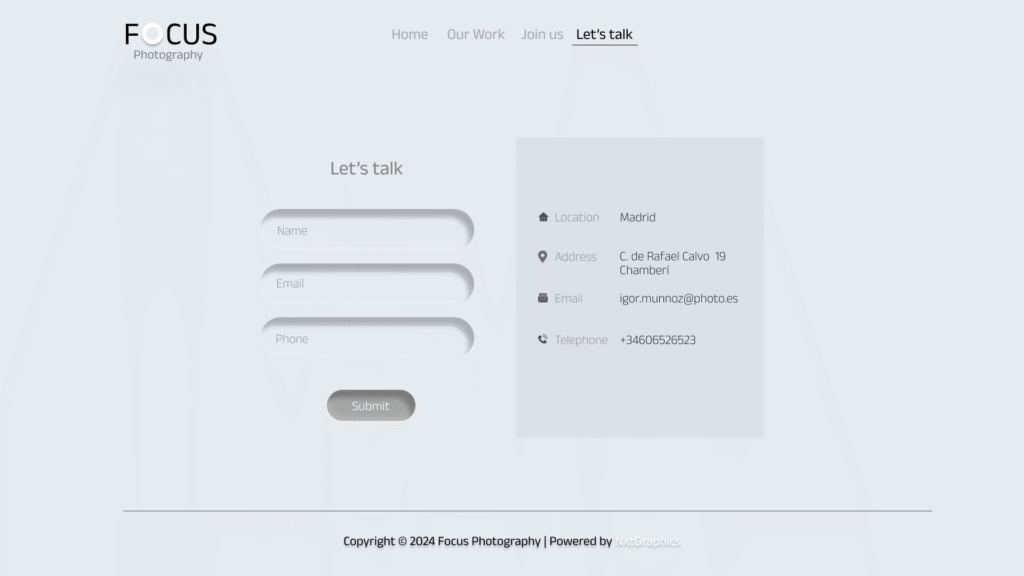 Contact form with Neumorphism style